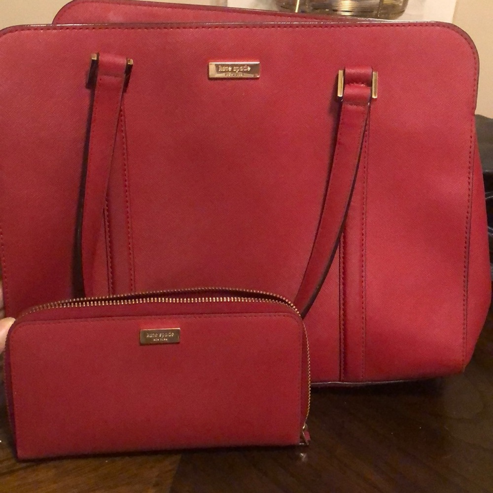 Red Large Kate Spade purse and matching wallet